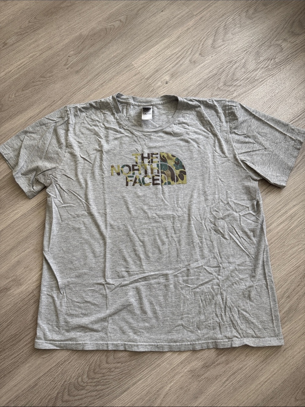 The North Face Light Gray Short-Sleeve Tee with Camo Logo